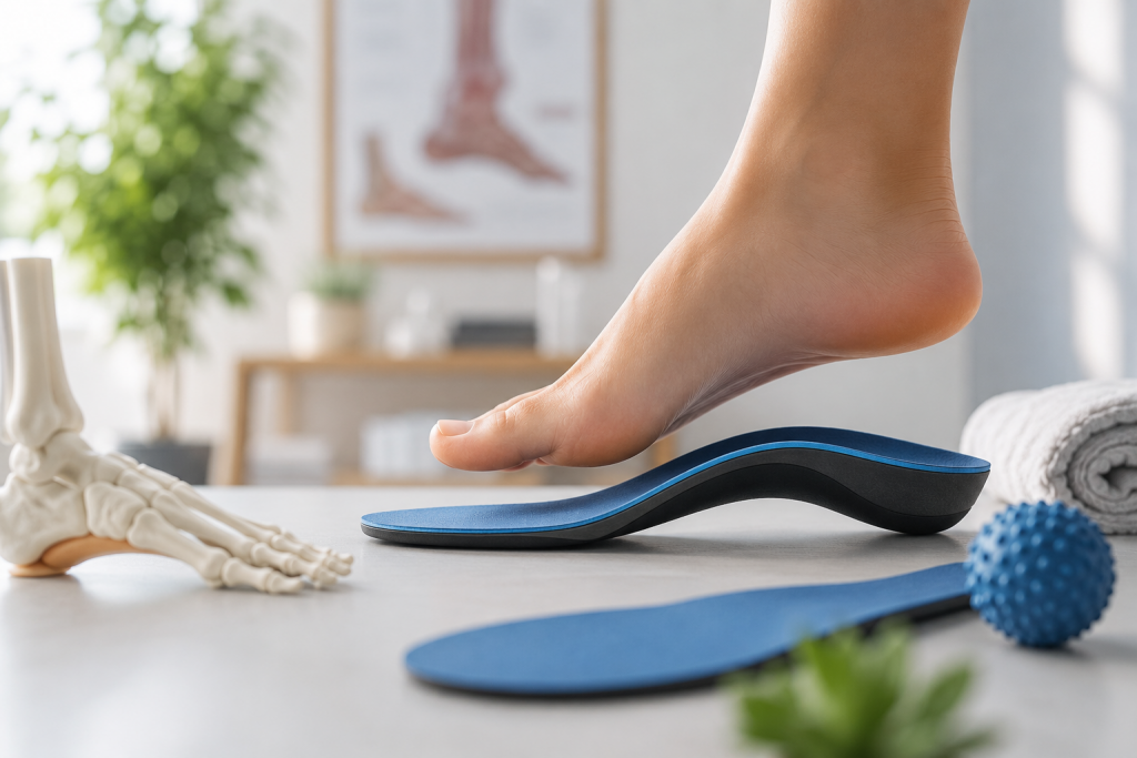 stepping into custom insole with plantar fasciitis